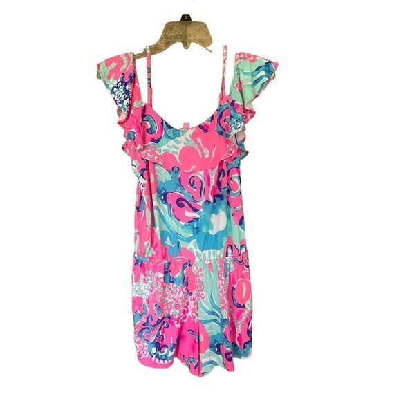 Lilly Pulitzer Womens Pink Cold Shoulder Ruffle Im So Jelly Klea Romper Small - Picture 5 of 11